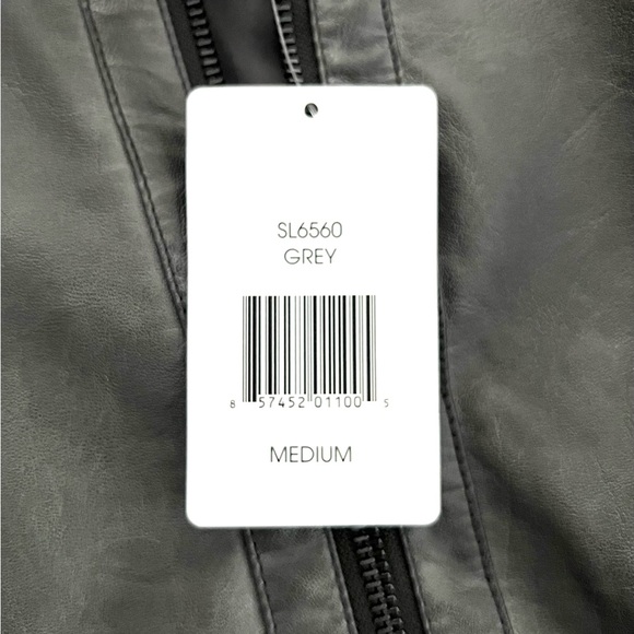 NWT Shelby Collection Grey Faux Leather Moto Jacket Medium - Picture 5 of 11